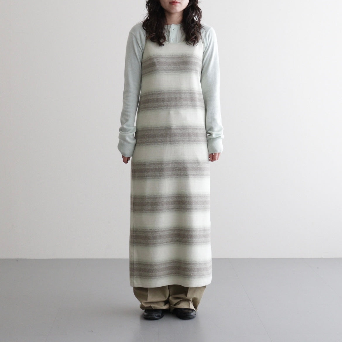 COTTON SILK GRADIENT STRIPE KNIT DRESS #LIME GRAY STRIPE [A26SD03GB]