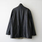 REVERSIBLE WOOL TWISTED TWILL / SHEEP LEATHER HALF COAT #KHAKI BEIGE CHAMBRAY × BLACK [A26AC01AN]