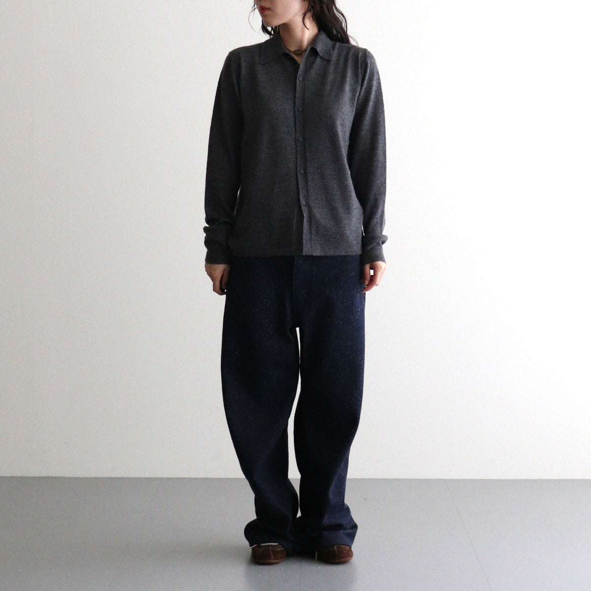 HIGH GAUGE SOFT CASHMERE KNIT SHIRT CARDIGAN #CHARCOAL [A26AC03SM]