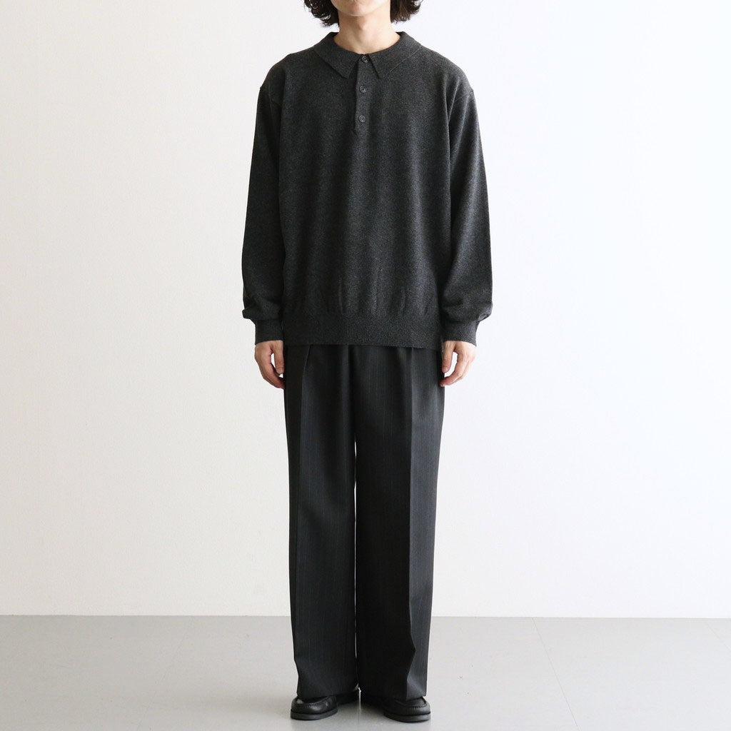 BLUEFACED WOOL TWO-TUCK SLACKS #CHARCOAL NAVY STRIPE [A26AP04BS]