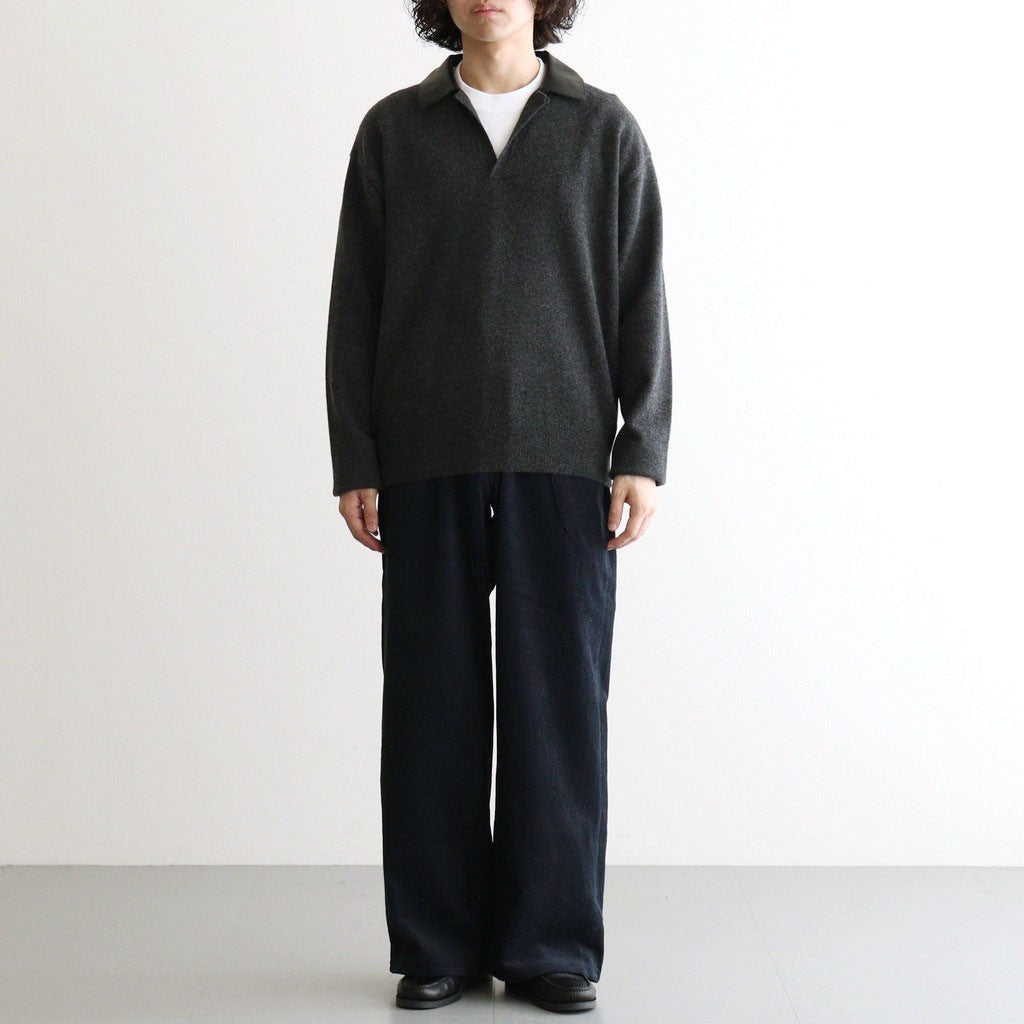 Leather-Trimmed Skipper Sweater #Charcoal [YK26FW01380S]
