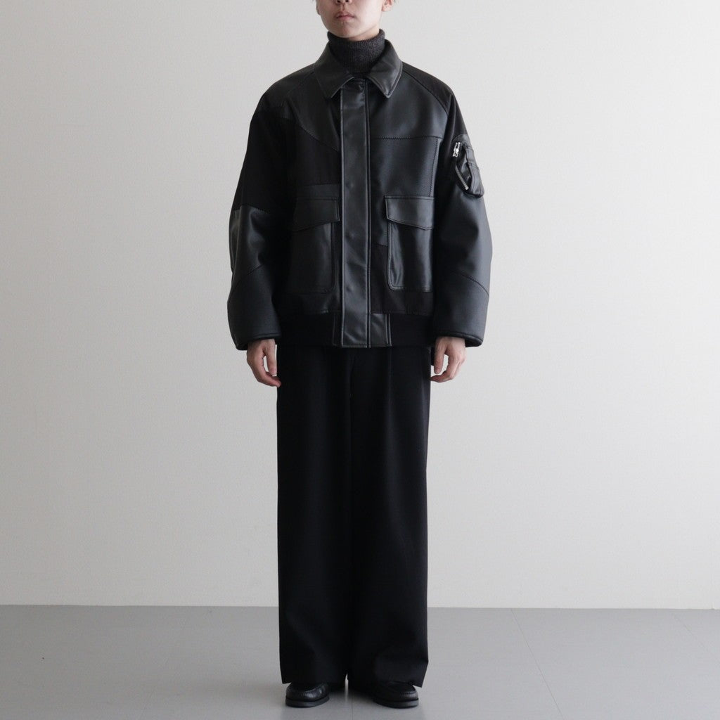 合皮MIXジップブルゾン #BLACK [HP-J011-051]