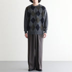 EXTRA FINE WOOL EASY LONG WIDE TROUSERS #CHARCOAL BROWN [ST.1612]