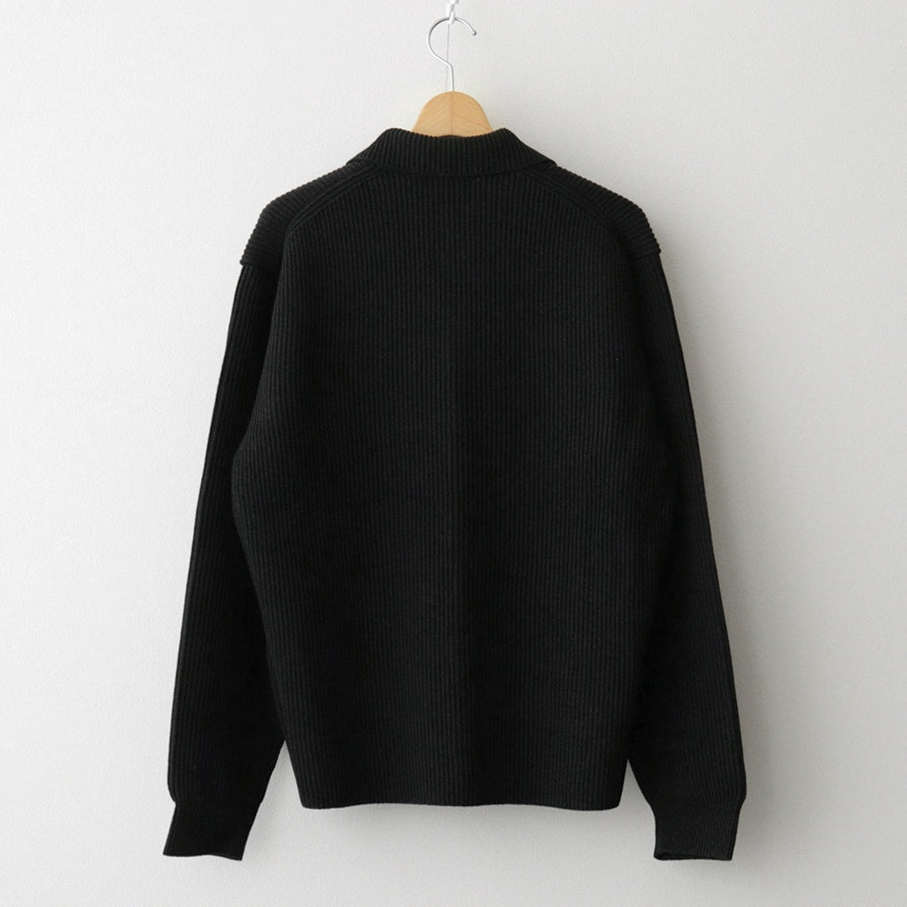 SUPER FINE WOOL RIB KNIT SHIRT CARDIGAN #BLACK [A25AC01RK]