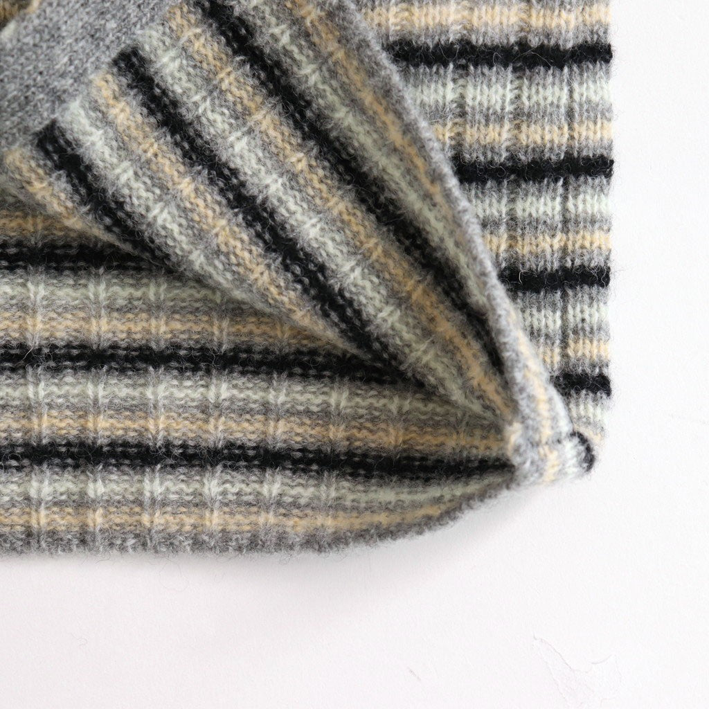 SHETLAND WOOL CASHMERE RIB KNIT CREW-NECK CARDIGAN #GRAY