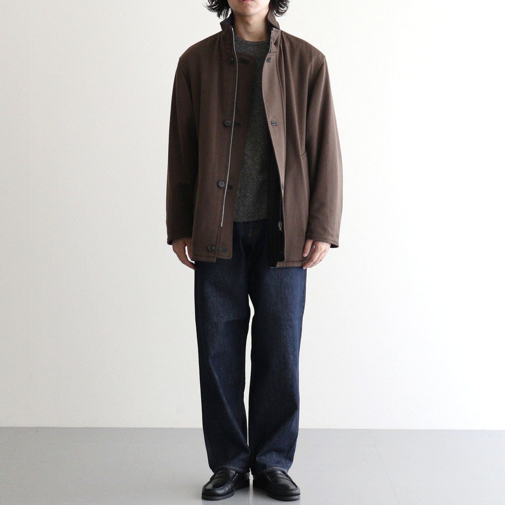 REVERSIBLE WOOL TWISTED TWILL / SHEEP LEATHER HALF COAT #BROWN CHAMBRAY × BLACK [A26AC01AN]