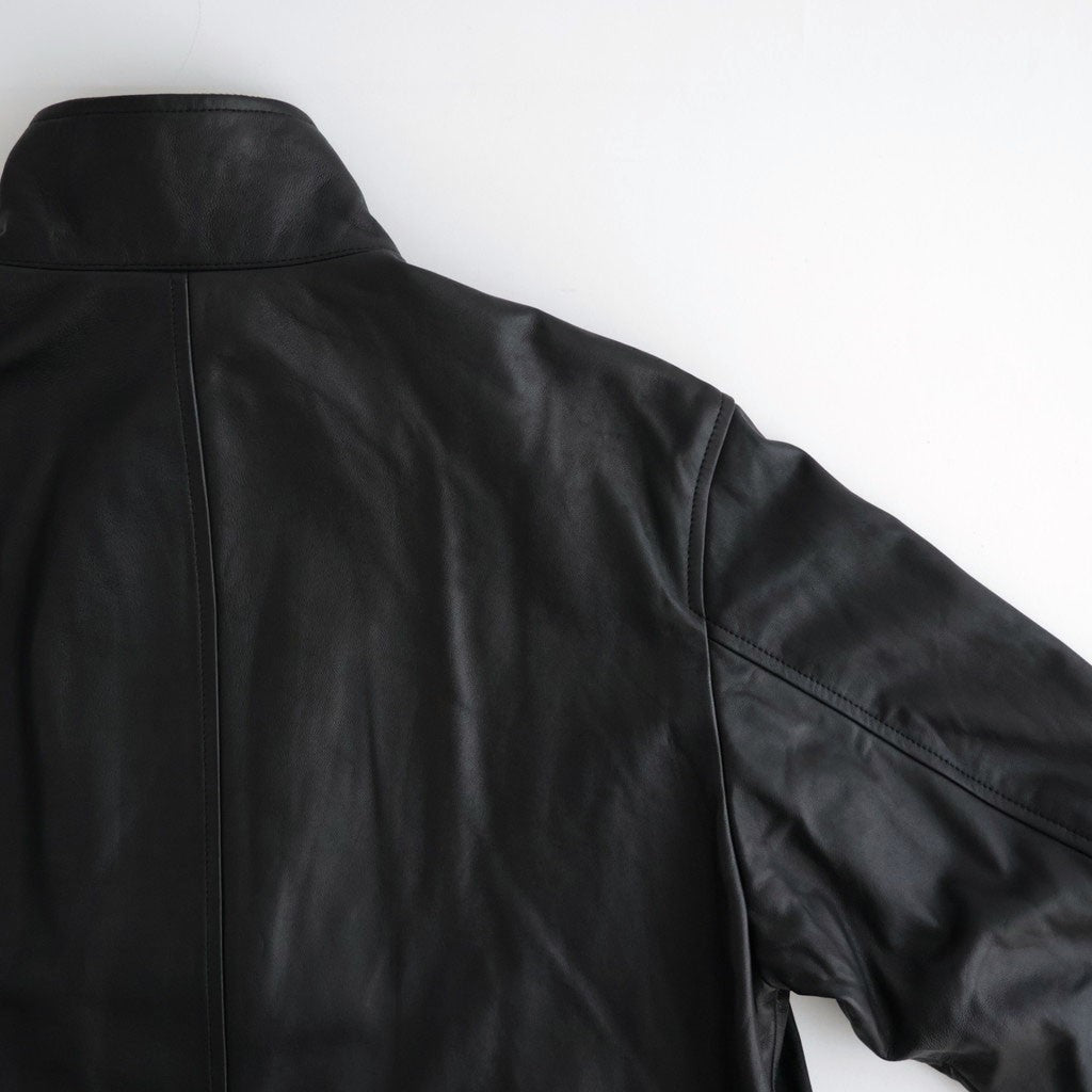 REVERSIBLE WOOL TWISTED TWILL / SHEEP LEATHER HALF COAT #KHAKI BEIGE CHAMBRAY × BLACK [A26AC01AN]