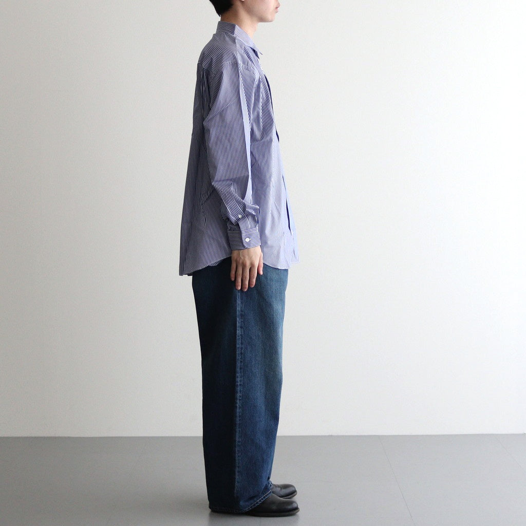 綿ストライプ ギャザーシャツ #NAVY×WHITE [HO-B006-051]