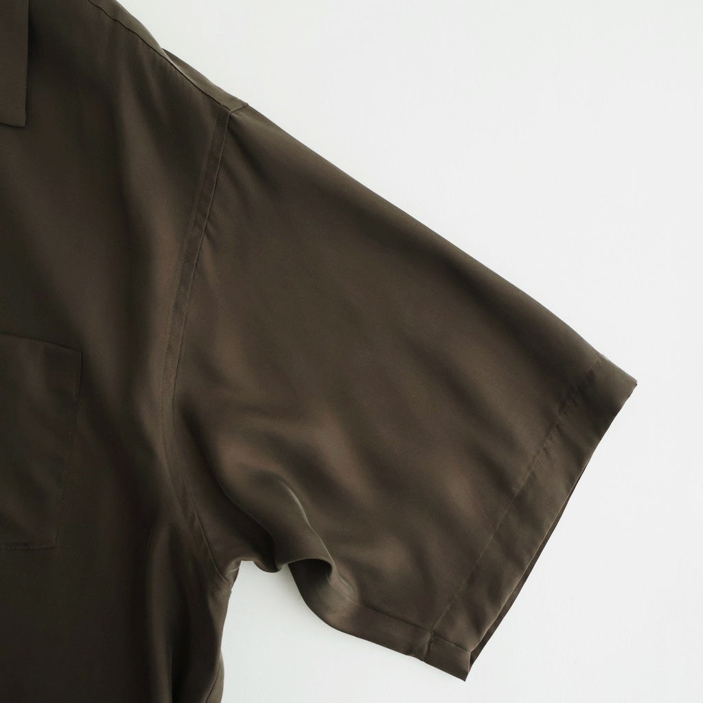 CUPRO TWILL OVERSIZED OPEN COLLAR SS SHIRT #DARK BROWN [ST.1462]