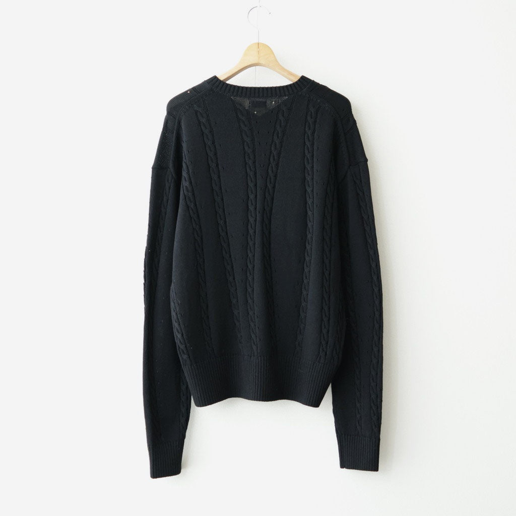 Fluid Cable-Knit V-neck Sweater #Black [YK26FW01373S]