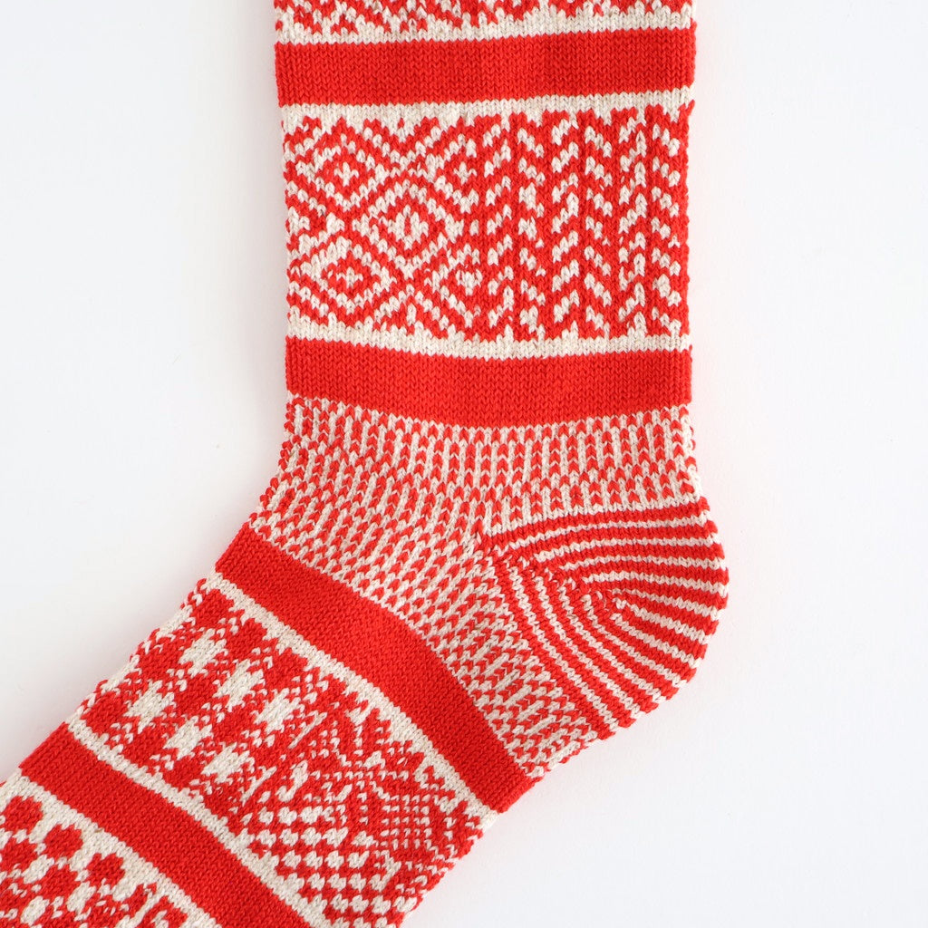MULTI JACQUARD CREW SOCKS #IVORY/RED [R1337-AW25]