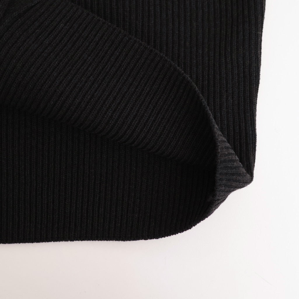 SUPER FINE WOOL RIB KNIT SHIRT CARDIGAN #BLACK [A25AC01RK]