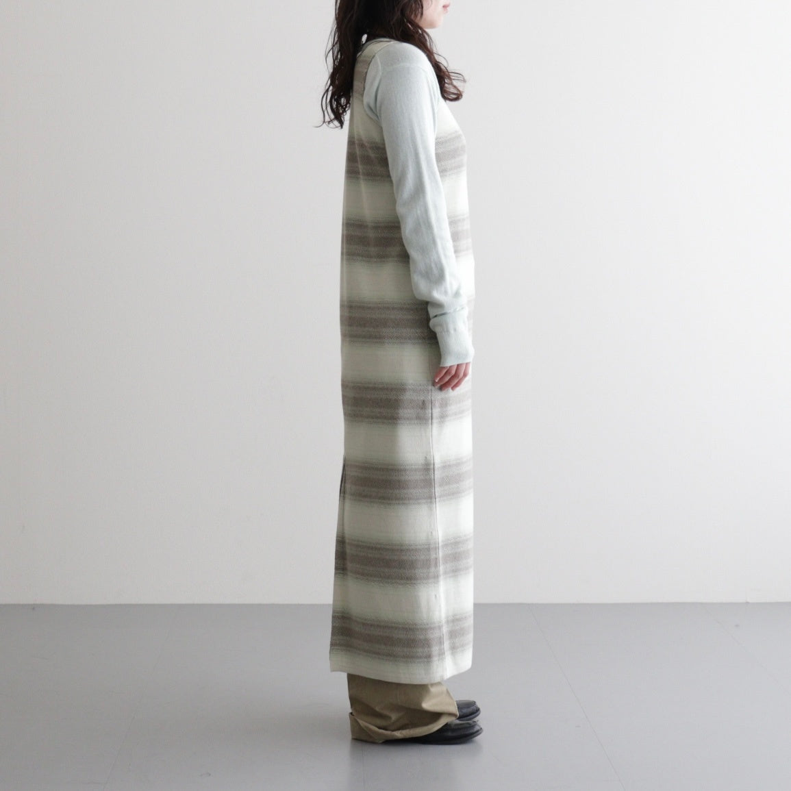COTTON SILK GRADIENT STRIPE KNIT DRESS #LIME GRAY STRIPE [A26SD03GB]