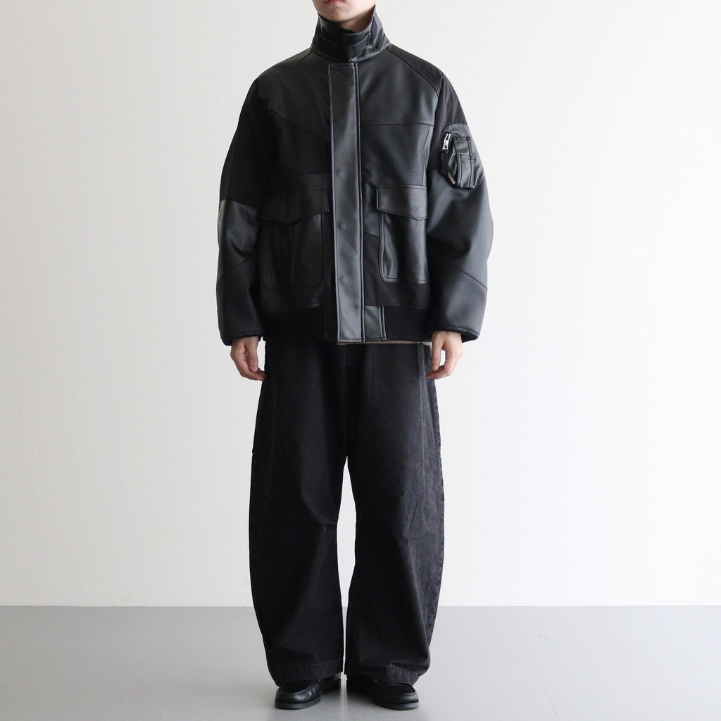 合皮MIXジップブルゾン #BLACK [HP-J011-051]