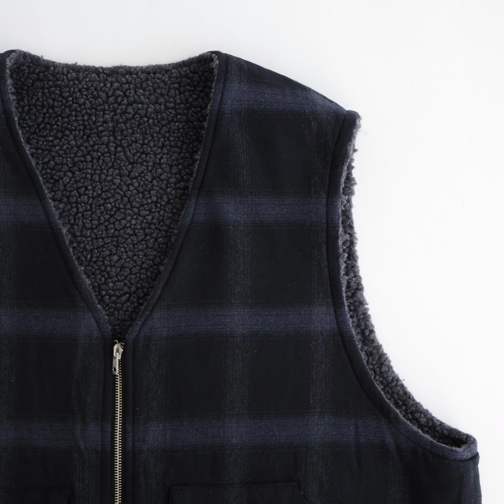 FLANNEL CHECK REVERSIBLE VEST #BLACK [FSC253-30128]