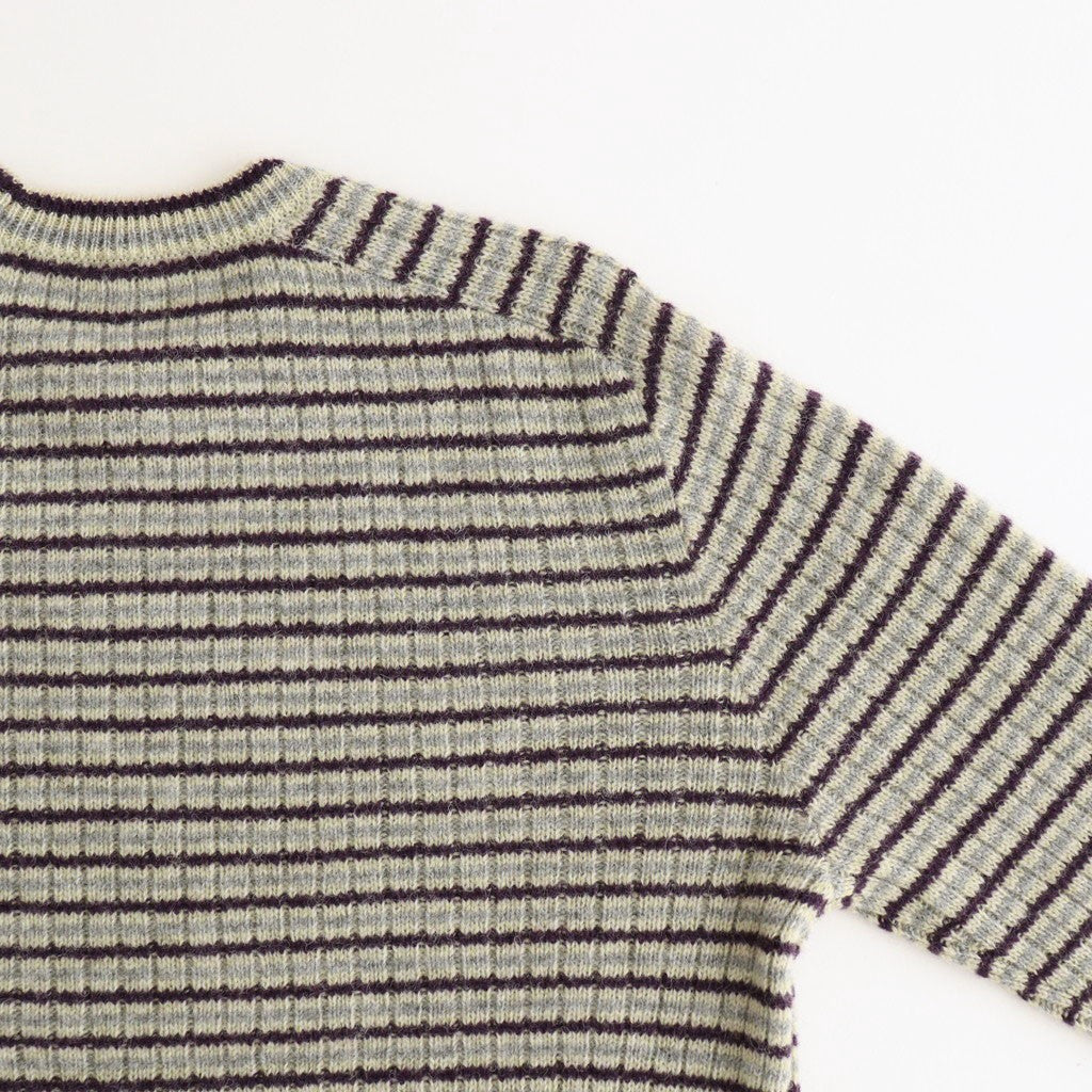 SHETLAND WOOL CASHMERE RIB KNIT P/O #LIME PURPLE STRIPE [A26AP01SB]