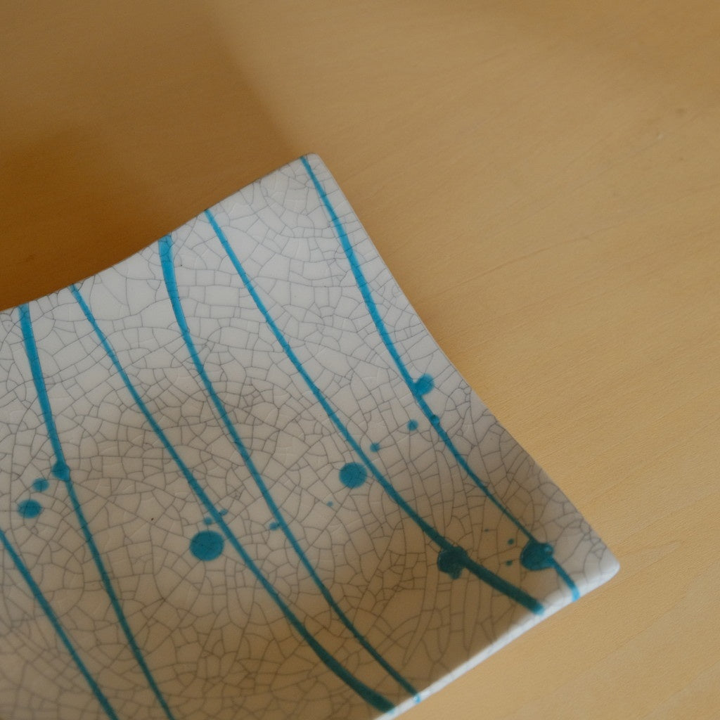 スクエア皿 小 貫入 #ターコイズ流し