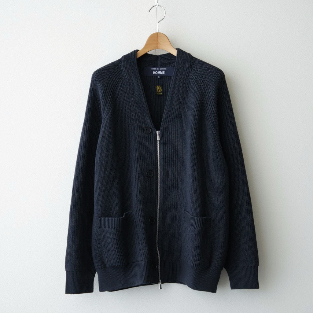 BATONER ウール梳毛片畔 Vネックカーディガン #CHARCOAL BLUE [HR-N002-051]