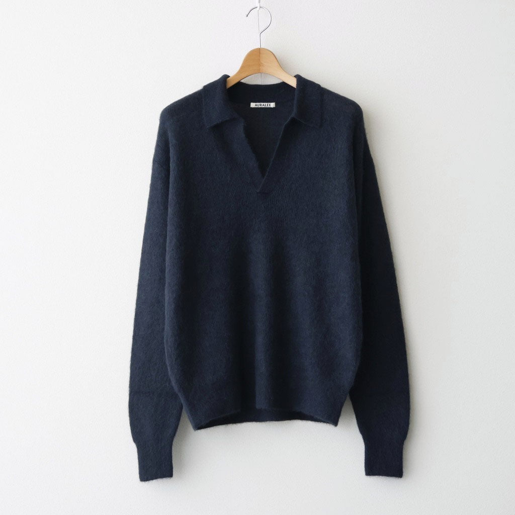 BABY SURI ALPACA SHEER KNIT SKIPPER POLO #NAVY [A26AP02AK]