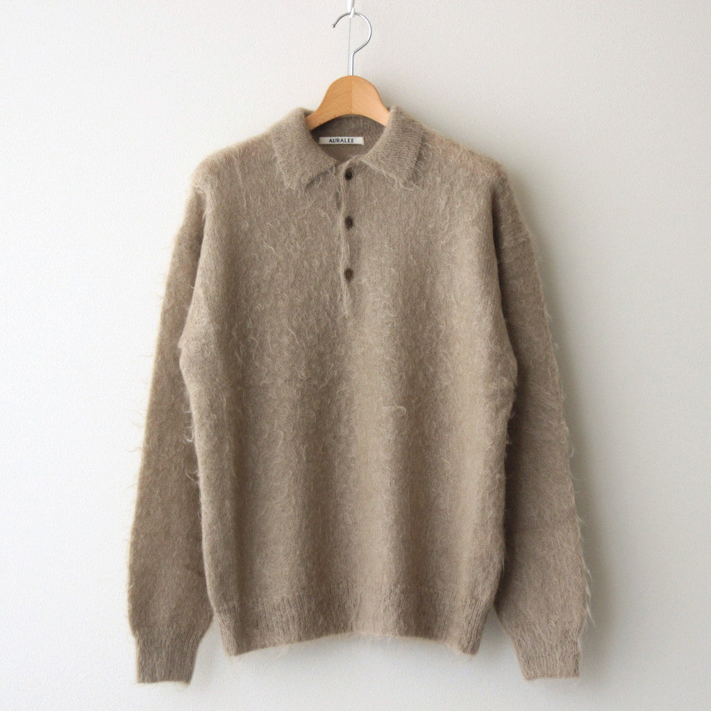 BRUSHED SUPER KID MOHAIR KNIT POLO #GRAY BEIGE [A24AP02KM]