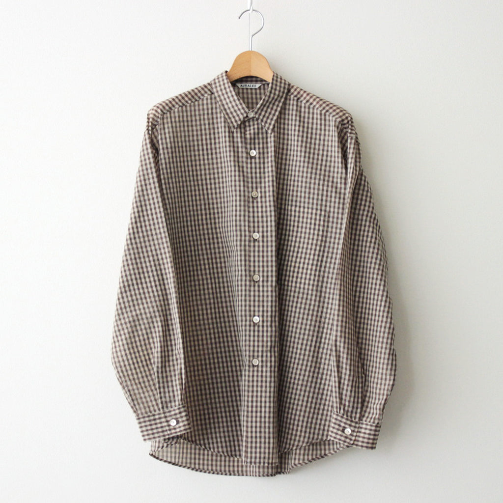 AIRY LIGHT COTTON CHECK BIG SHIRT #BROWN GINGHAM CHECK [A25SS01GC]