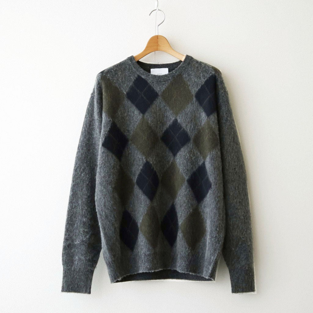 FINE WOOL ARGYLE KNIT CREW NECK LS #DARK GREY MULTI [ST.1649]