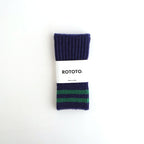 STRIPE SEAMLESS HAND WARMER ”MERINO LAMBS WOOL” #NAVY BLUE/GREEN [R5092-AW25]