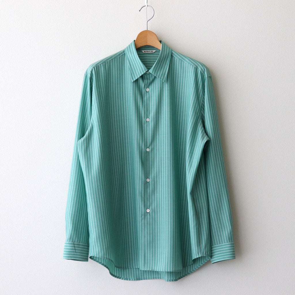 SUPER FINE WOOL STRIPE SHIRT #GREEN STRIPE [A25SS01WW]