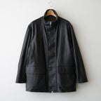 REVERSIBLE WOOL TWISTED TWILL / SHEEP LEATHER HALF COAT #BROWN CHAMBRAY × BLACK [A26AC01AN]