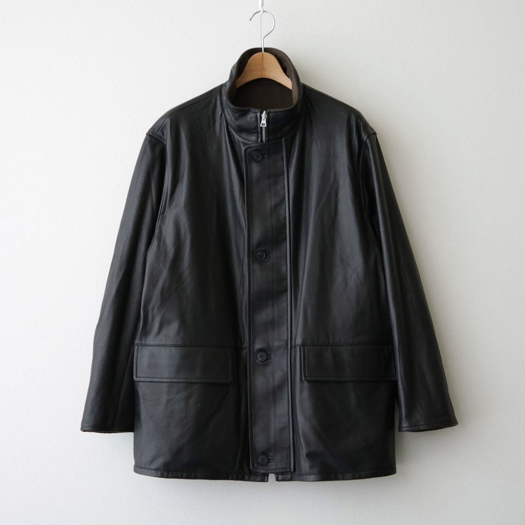 REVERSIBLE WOOL TWISTED TWILL / SHEEP LEATHER HALF COAT #BROWN CHAMBRAY × BLACK [A26AC01AN]