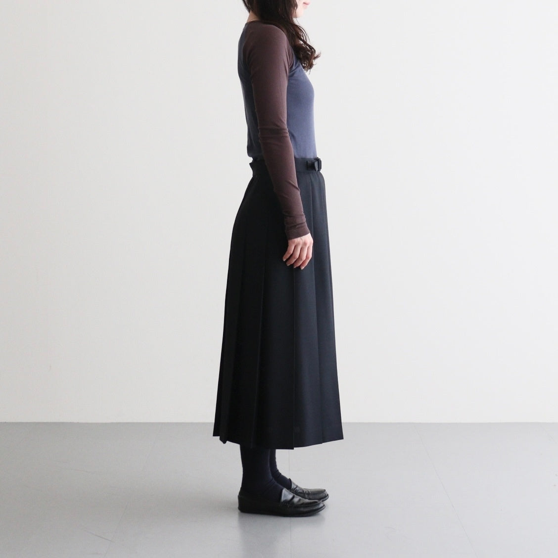 WOOL KID MOHAIR HOPSACK PLEATED SKIRT #DARK NAVY [A26SS04MH]