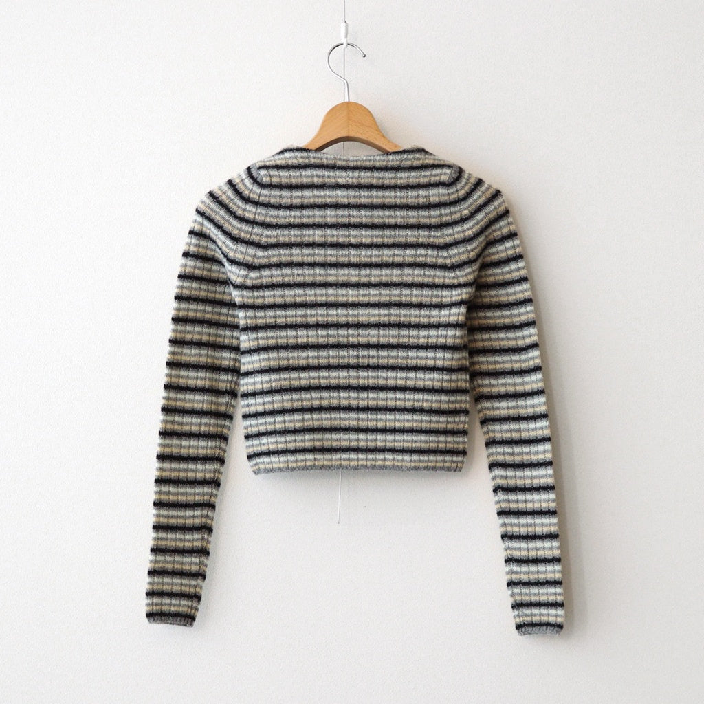 SHETLAND WOOL CASHMERE RIB KNIT BOAT-NECK P/O #GRAY STRIPE [A25AP03SB]