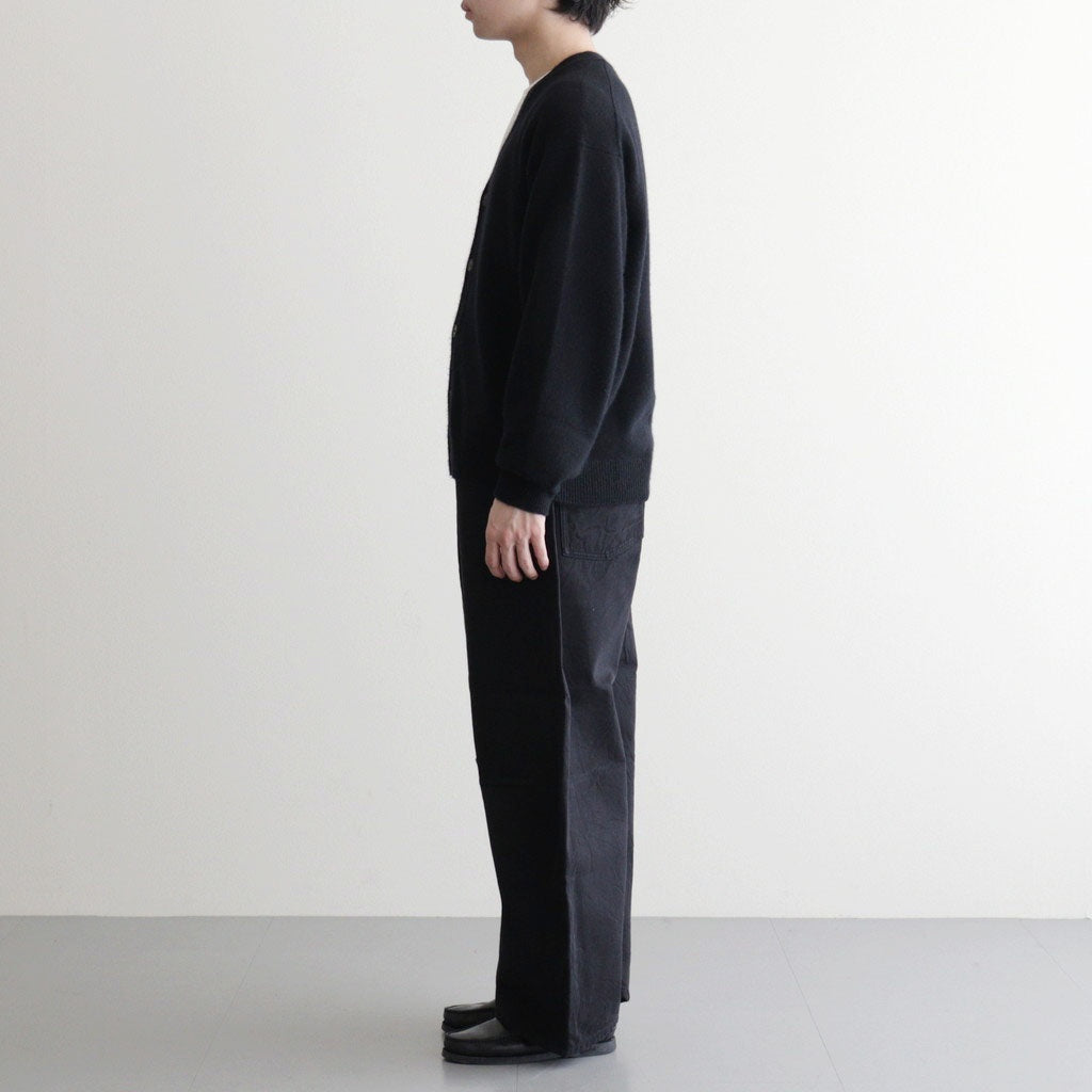 綿デニム 製品洗い ワイドパンツ #BLACK [HQ-P015-051]