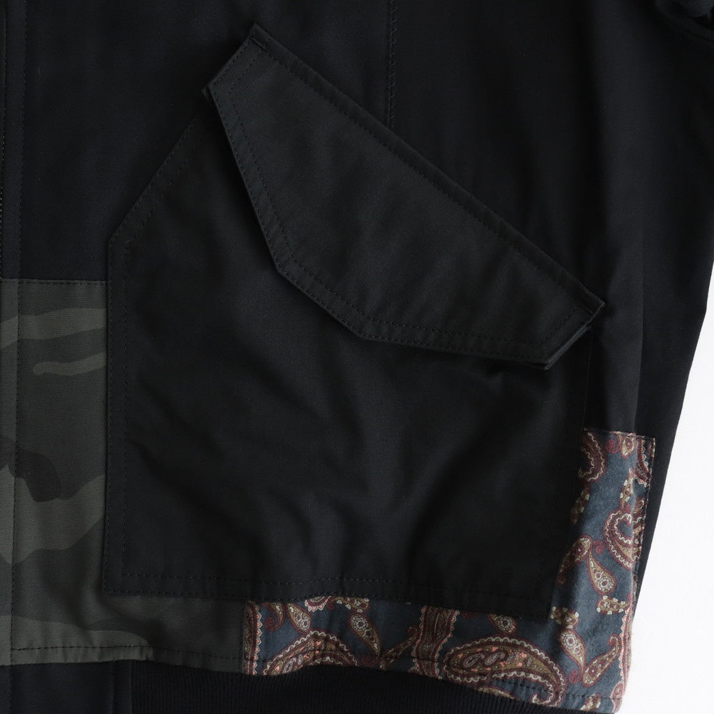 綿ナイロンバックサテン×多素材MIX ブルゾン #BLACK×MIX [HO-J023-051]