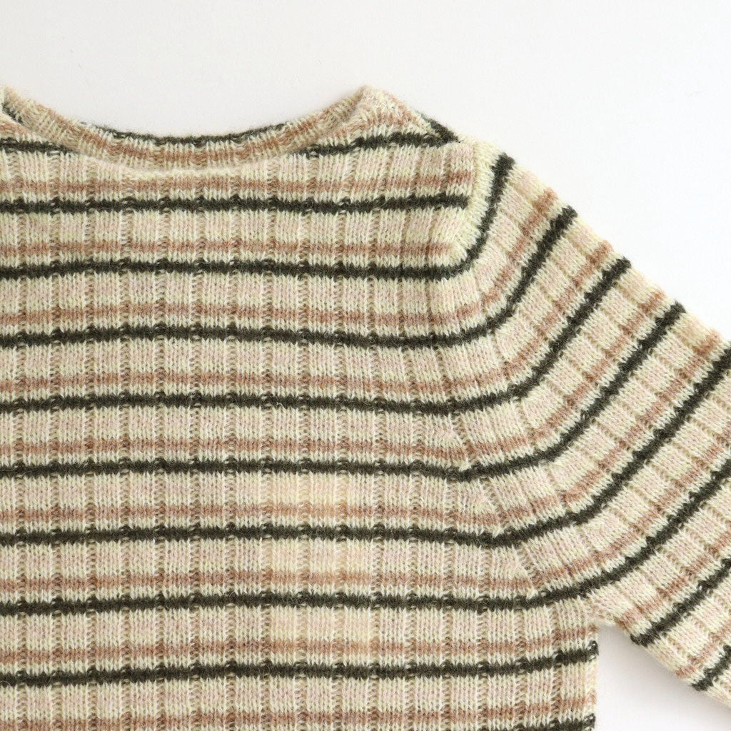 SHETLAND WOOL CASHMERE RIB KNIT BOAT-NECK P/O #BEIGE STRIPE [A25AP03SB]