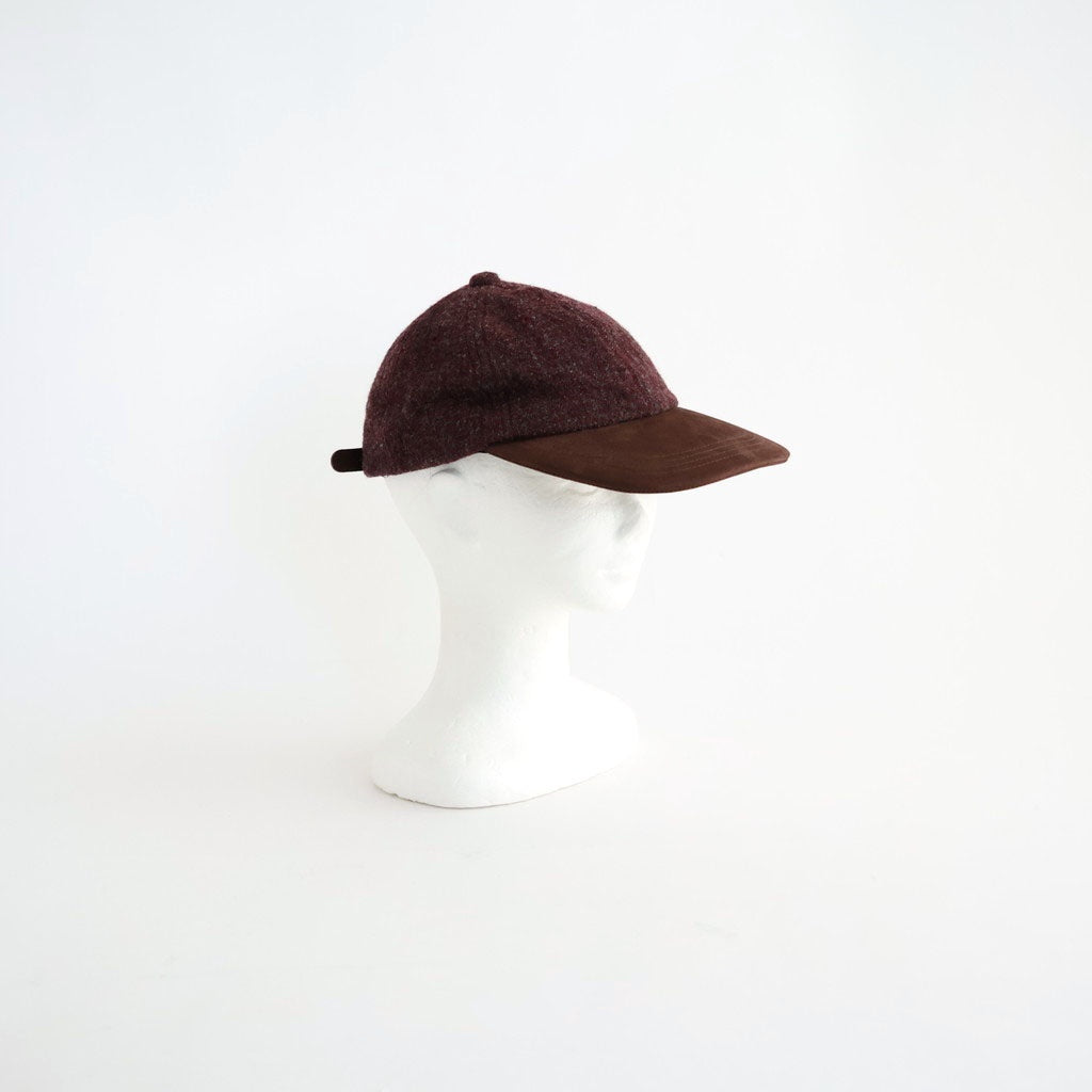 ウールヘリンボーン生地縮絨×レザー キャップ #BURGUNDY [HR-K601-051]