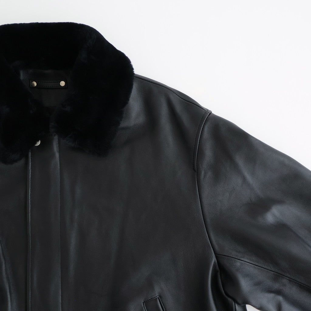 MOUTON COLLAR SHEEP LEATHER ZIP JACKET #BLACK [ST.1216]