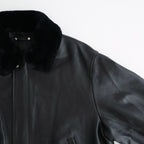 MOUTON COLLAR SHEEP LEATHER ZIP JACKET #BLACK [ST.1216]