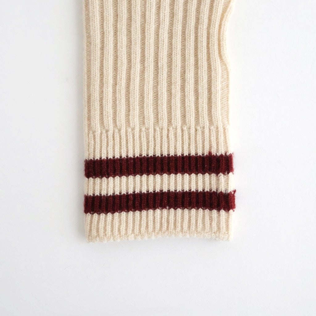 STRIPE SEAMLESS HAND WARMER ”MERINO LAMBS WOOL” #OFF WHITE/MAROON [R5092-AW25]