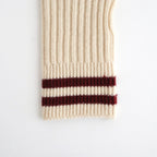 STRIPE SEAMLESS HAND WARMER ”MERINO LAMBS WOOL” #OFF WHITE/MAROON [R5092-AW25]