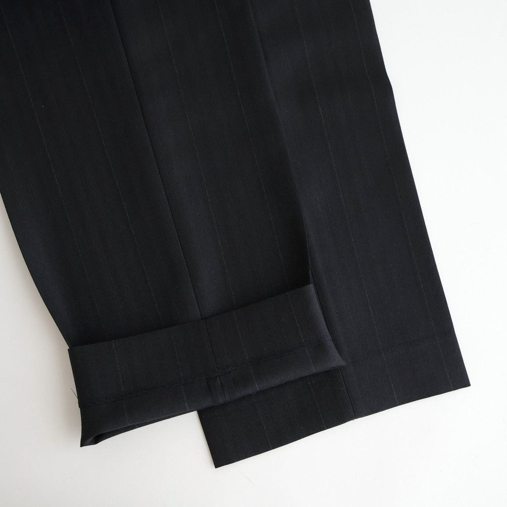 BLUEFACED WOOL TWO-TUCK SLACKS #CHARCOAL NAVY STRIPE [A26SP02BA]