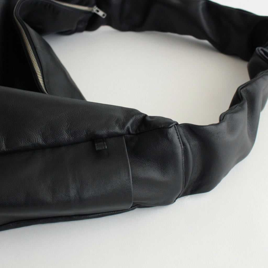 SHIRRING HANDLE LEATHER SHOULDER BAG #BLACK [ST.1333]