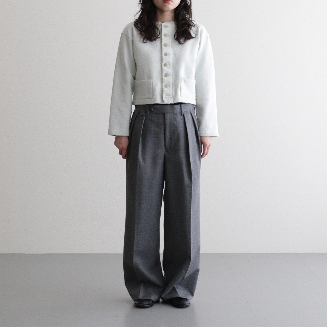 BLUEFACED WOOL TWO-TUCK SLACKS #GRAY STRIPE [A25AP05BS] - ciacura