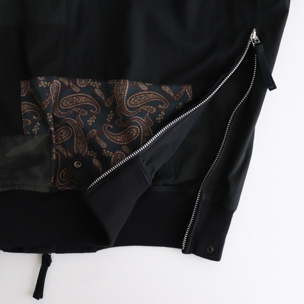 綿ナイロンバックサテン×多素材MIX ブルゾン #BLACK×MIX [HO-J023-051]