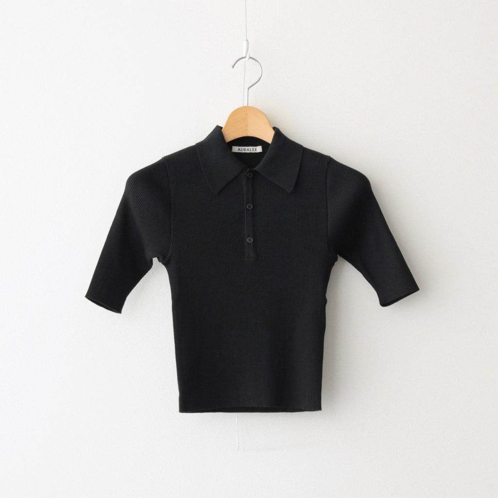 COTTON HIGH GAUGE RIB KNIT POLO #BLACK [A00P01HR]