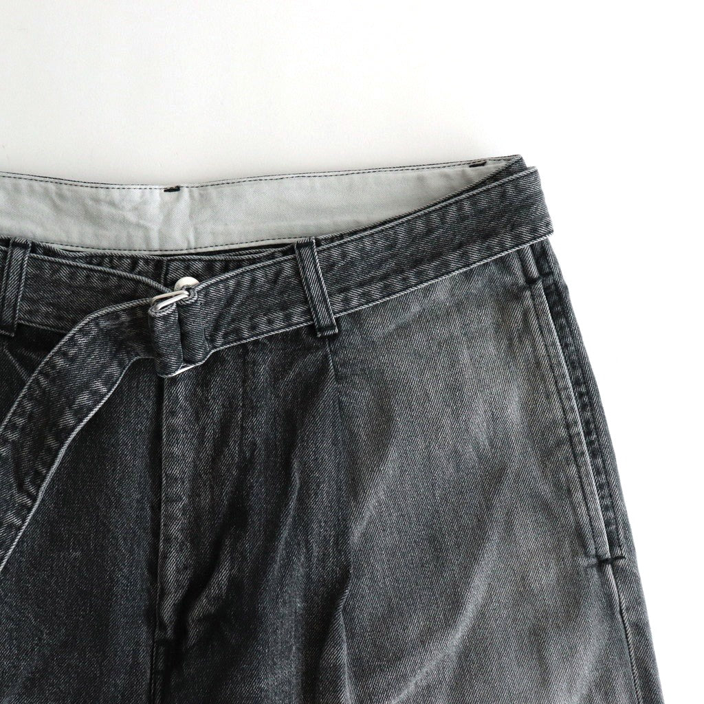 Selvage Denim Belted Pants #BLACK_LIGHT FADE [GU253-40064LB]