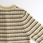 SHETLAND WOOL CASHMERE RIB KNIT CREW-NECK CARDIGAN #BEIGE STRIPE [A25AC02SB]