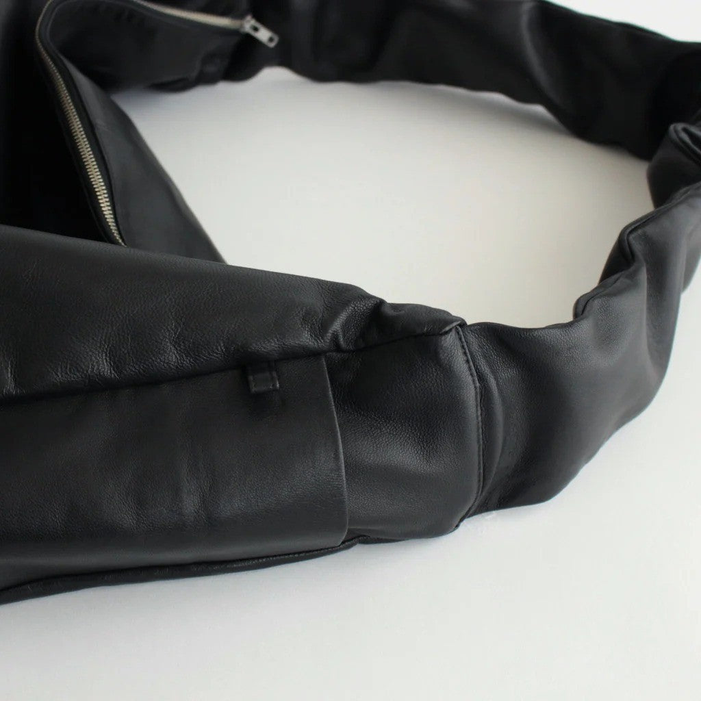 SHIRRING HANDLE LEATHER SHOULDER BAG #BLACK [ST.1509]
