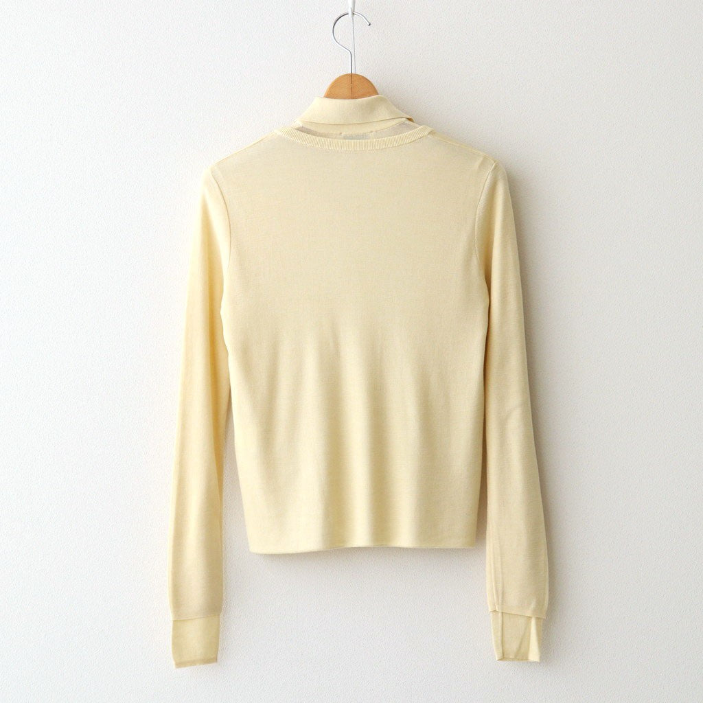 SILK BLENDED CIRCULAR RIB CREW&POLO LAYERED PULLOVER #YELLOW [KRAGLA0105]