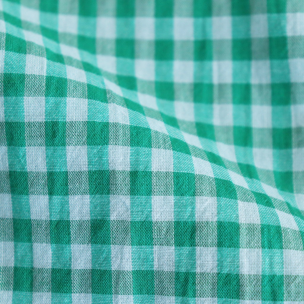 AIRY LIGHT COTTON CHECK P/O SHIRT #GREEN GINGHAM CHECK [A25SS02GC]